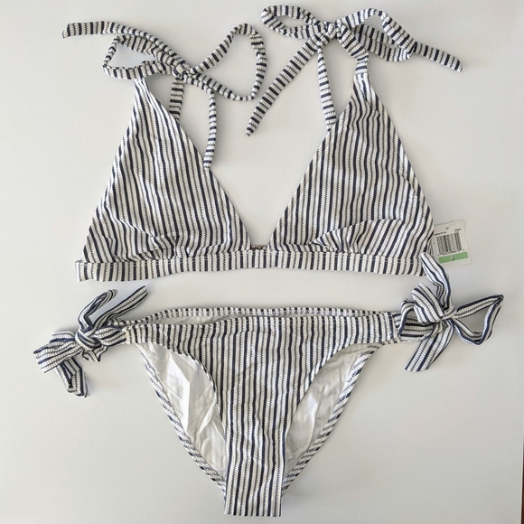 Suboo Cabana Triangle Tie Striped Seersucker 2 pc Bikini Swimsuit 8 NWT - Picture 5 of 9